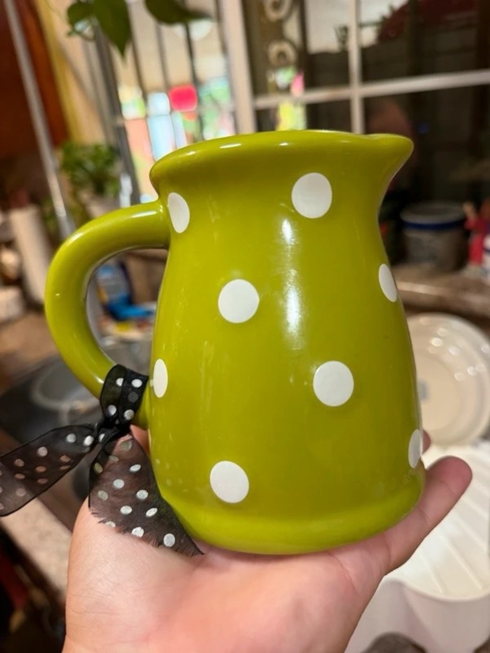 Polka Dot Ceramic Pitcher in Lime Green